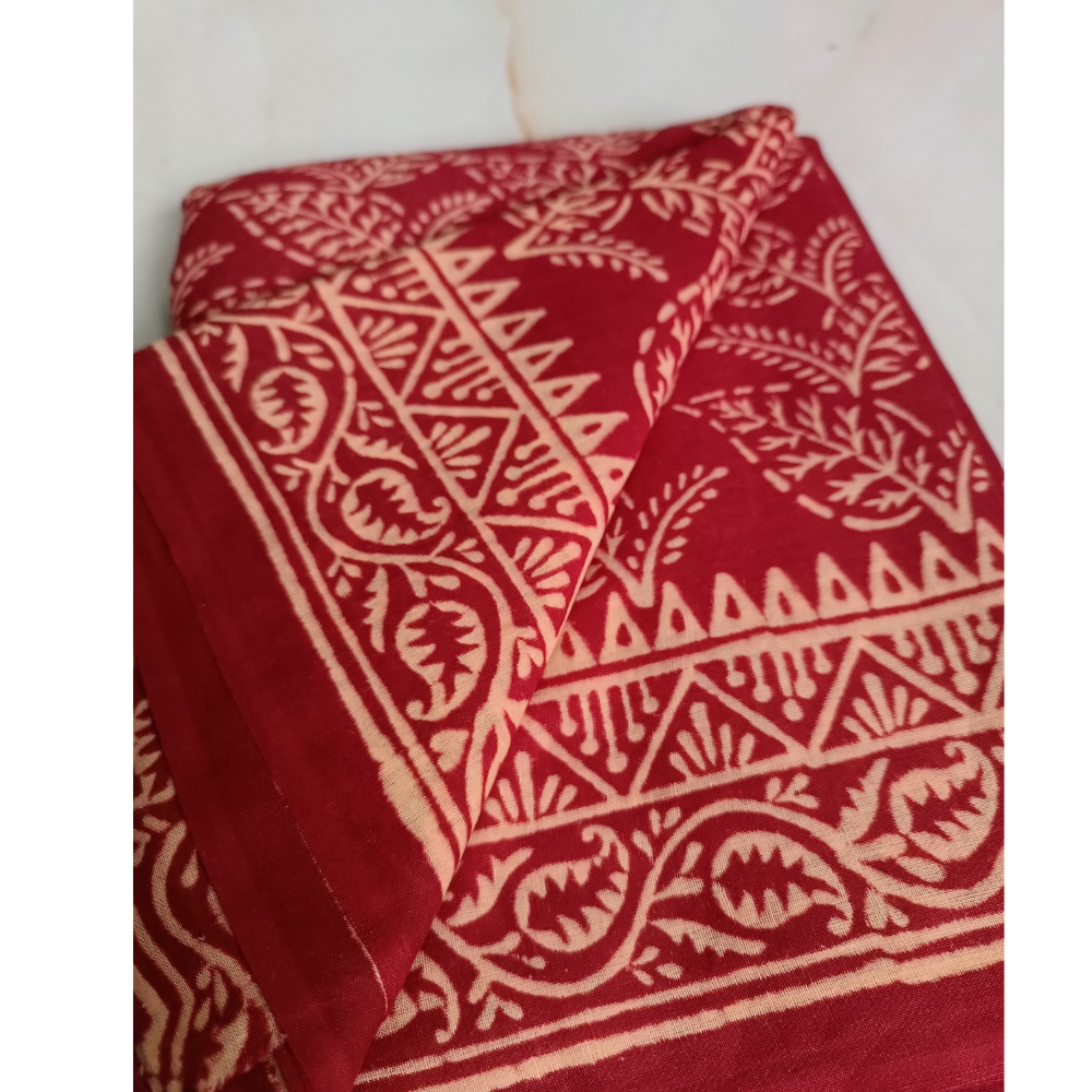 Vegetable Dye  Hand Block Printed  Mulmul Cotton Saree
