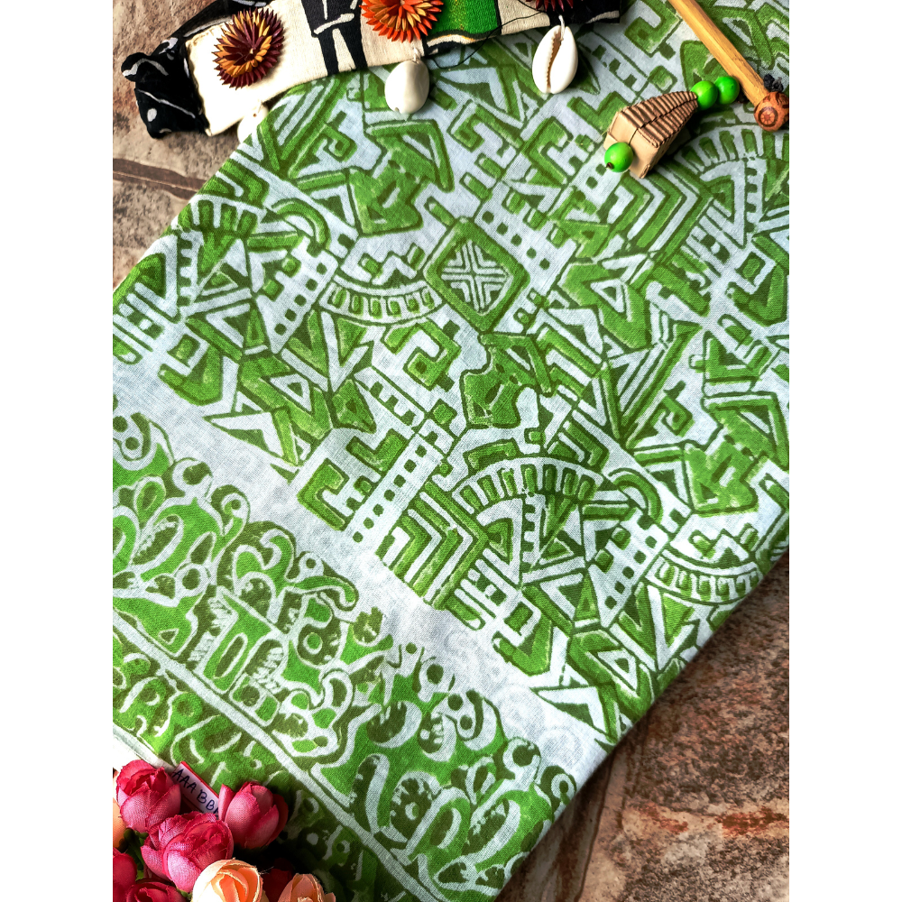 Vegetable Dye  Hand Block Printed  Mulmul Cotton Saree