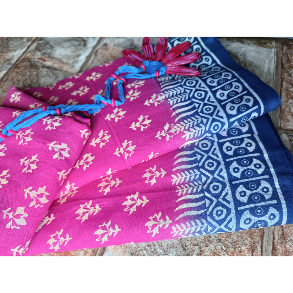 Hand Block Printed  Mulmul Cotton Saree