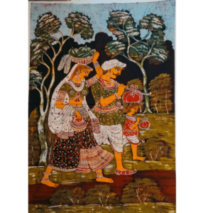 Batik Cotton Tapestry Wall Hanging  depicting  Rural India