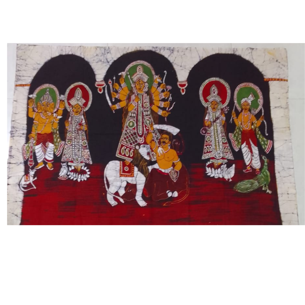 Batik Cotton Tapestry Wall Hanging  - Ma Durga Laxmi Saraswati Kartik Ganesh Asura