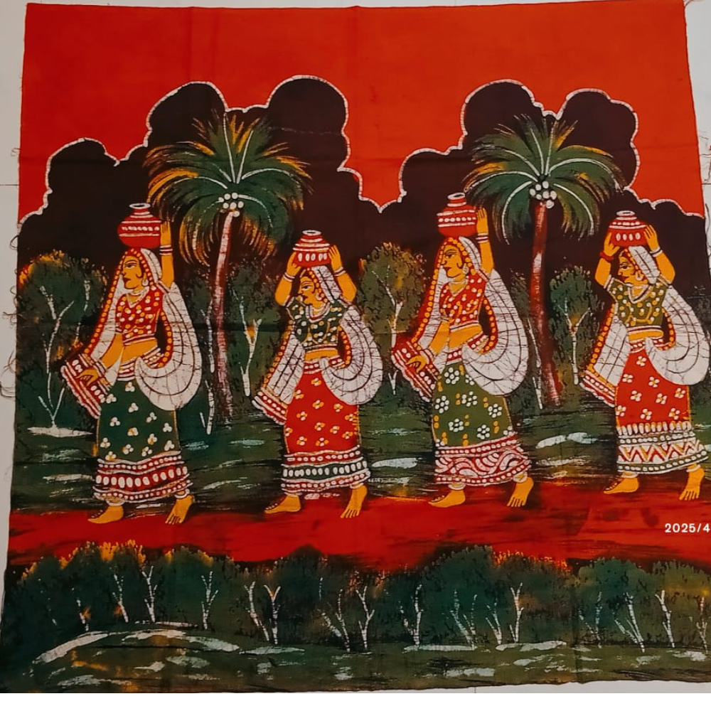 Batik Cotton Tapestry Wall Hanging ... depicting Rural India