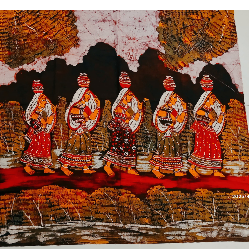 Batik Cotton Tapestry Wall Hanging ... depicting Rural India