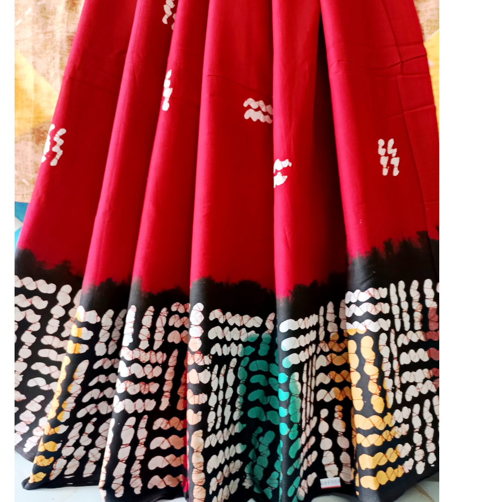 Batik Block  print  Mulmul Cotton Saree