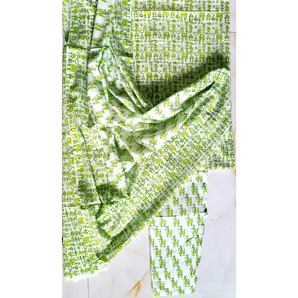 Natural Vegetable dye Hand printed fine Mulmul unstitched Suit set