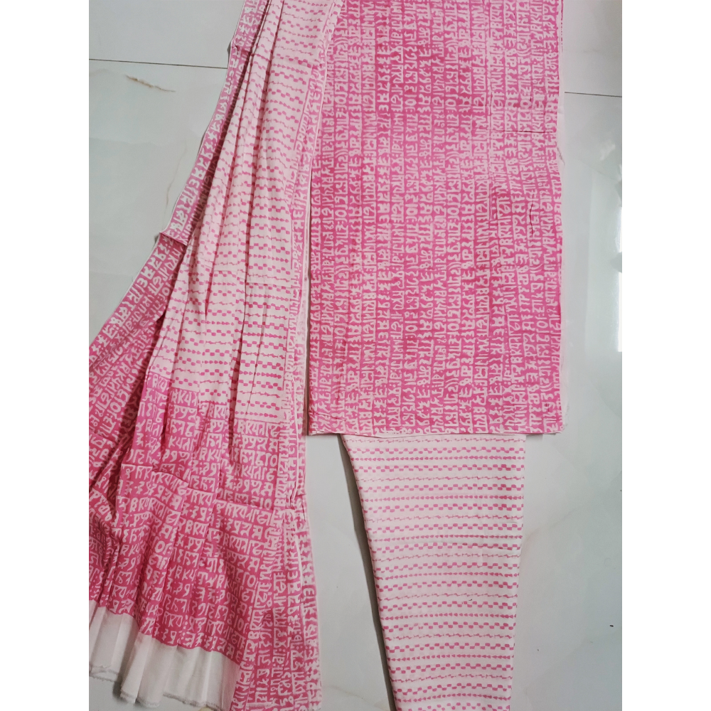 Natural Vegetable dye Hand printed fine Mulmul unstitched Suit set