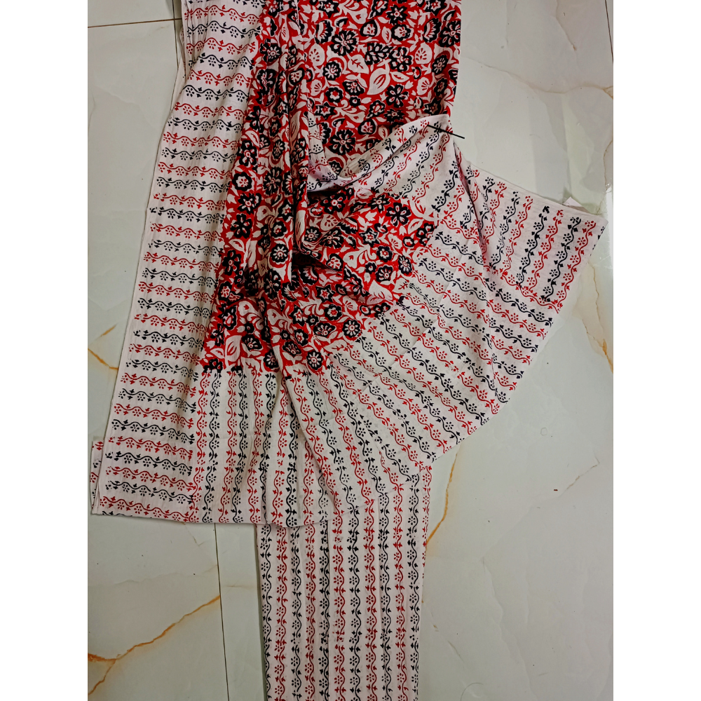 Natural Vegetable dye Hand printed fine Mulmul unstitched Suit set