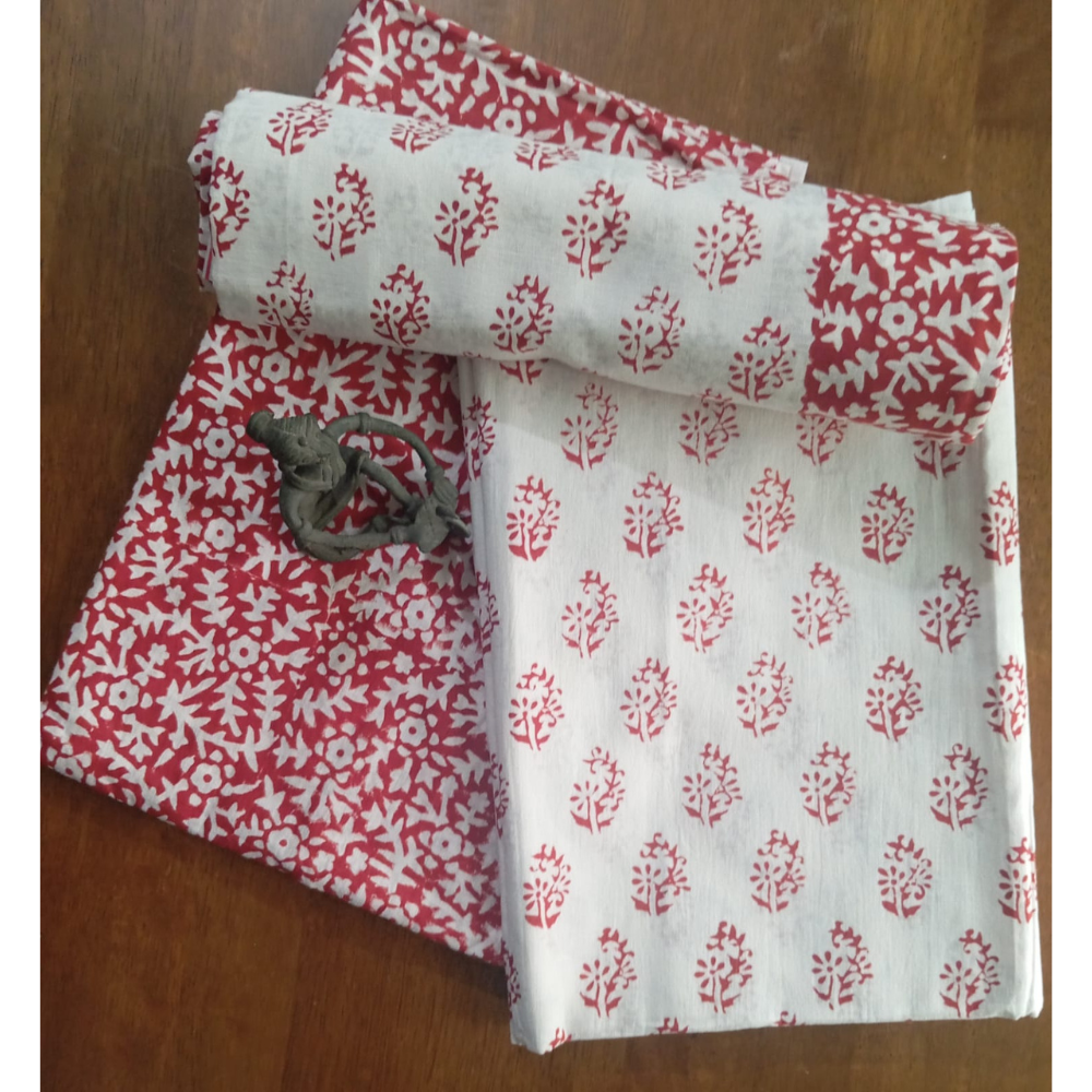Natural Vegetable dye Hand printed fine Mulmul unstitched Suit set